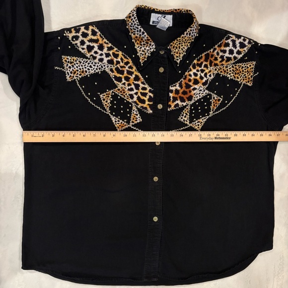 Y2K CZ Club Z Denim Cowboy Shirt Leopard Print Button Down Long Sleeve Size 2X - Picture 6 of 8